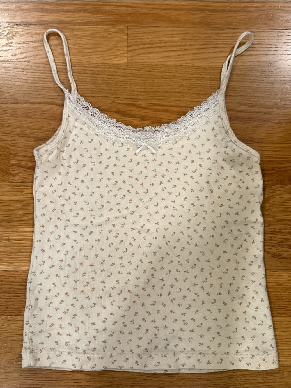 Brandy Melville Cream Cami Tank with Pink Floral Print